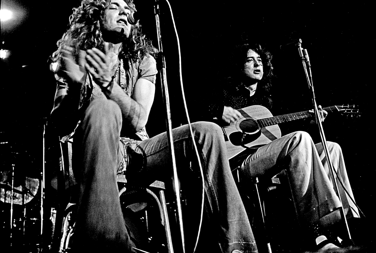 Robert Plant (left) and Jimmy Page in Hamburg, Germany on March 21, 1973. Though known for powerful hard rock, Led Zeppelin played acoustic sets during many of their mid-'70s tours.