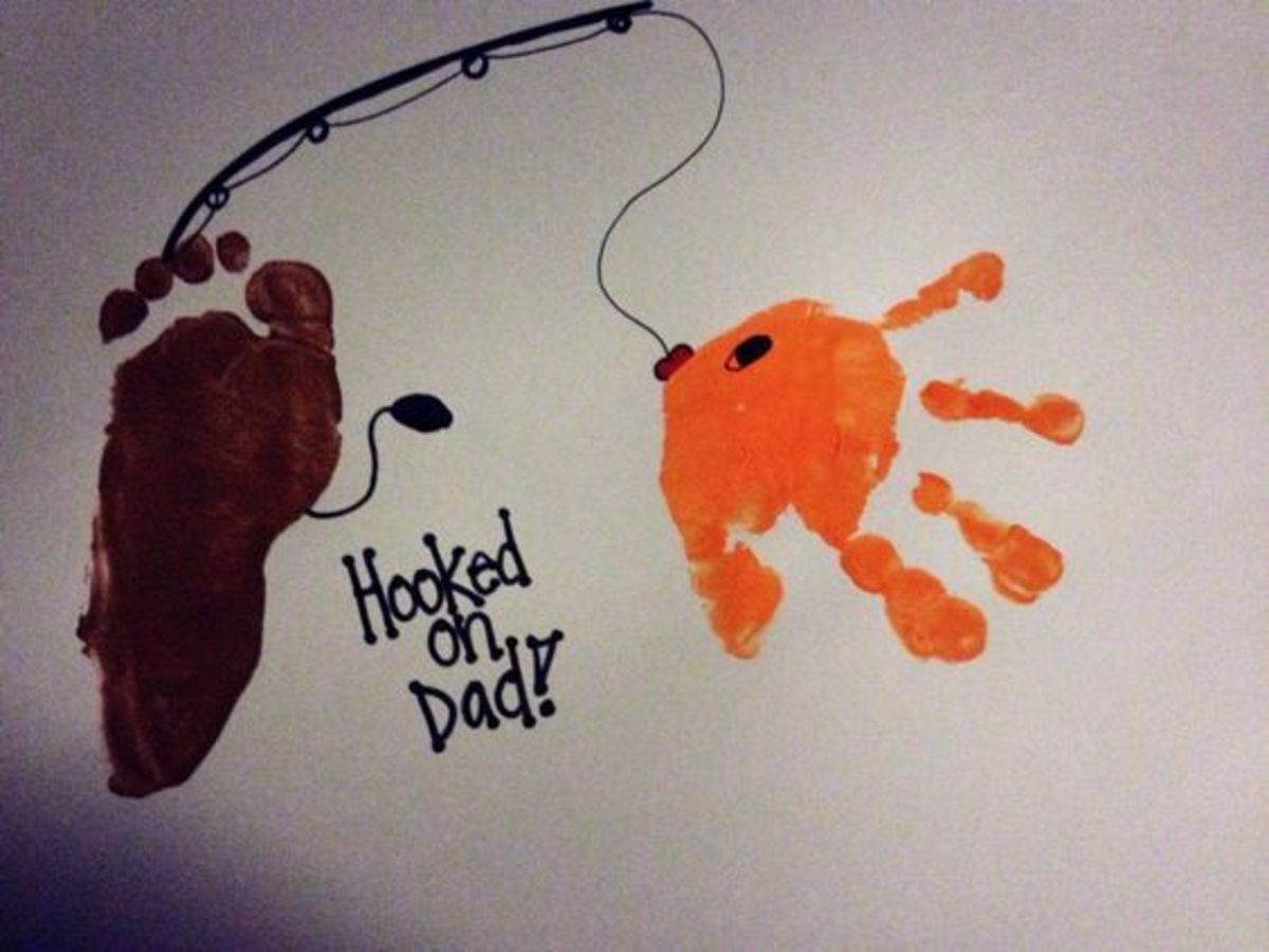Father's Day Gift for Dad, Hooked on Daddy, Fishing Handprint Art