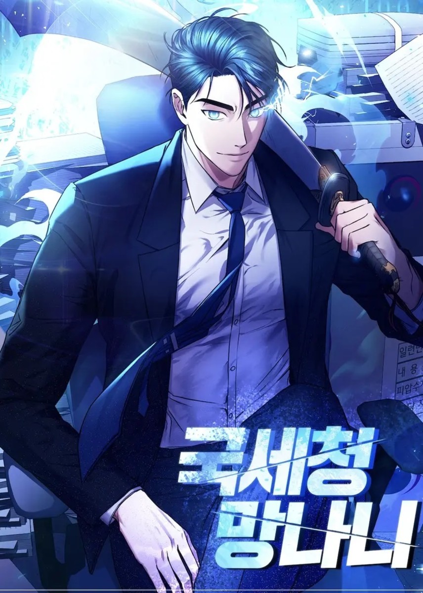Anime, businessman with stubble and wavy black hair and purple eyes, purple  magical background on Craiyon