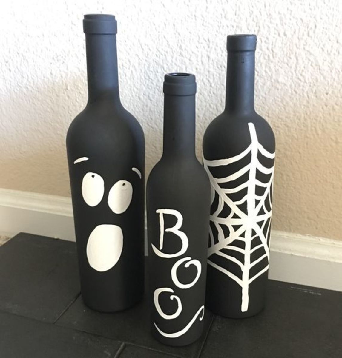 halloween wine bottles - black sharpie & white paint pen