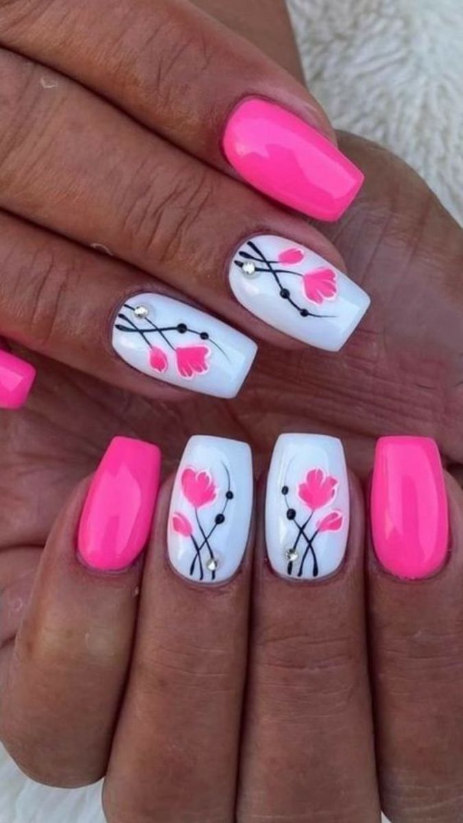 45 Hot Pink And Black Nail Designs For A Gorgeous Mani! | Pink nail designs,  Black nail designs, Nail designs