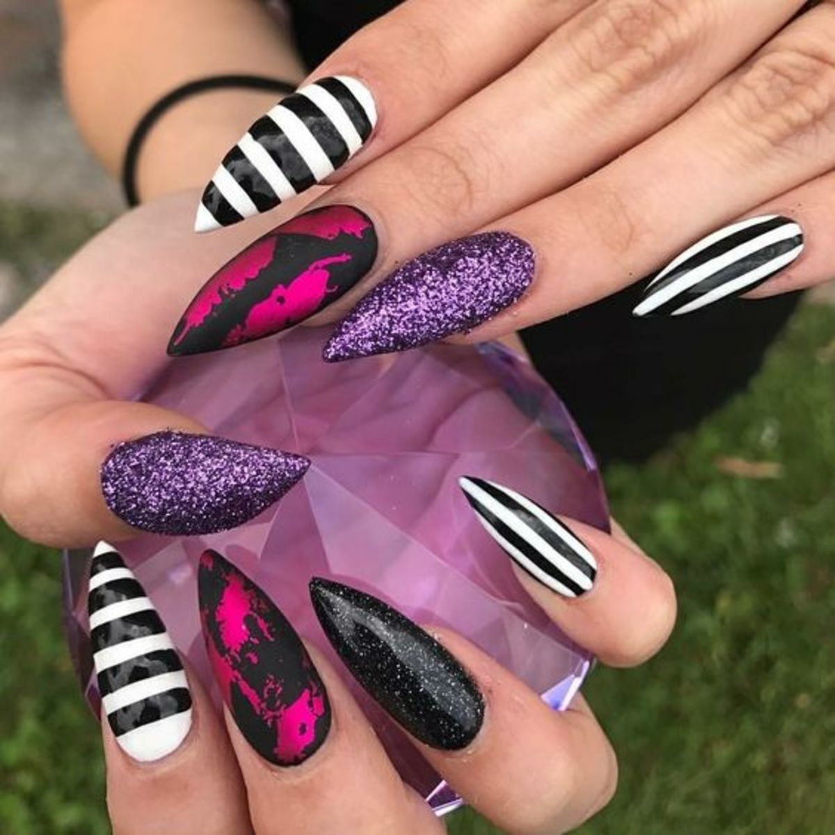Purple Tiger Stargazer, nail art designs by Top Nails, Clarksville TN.