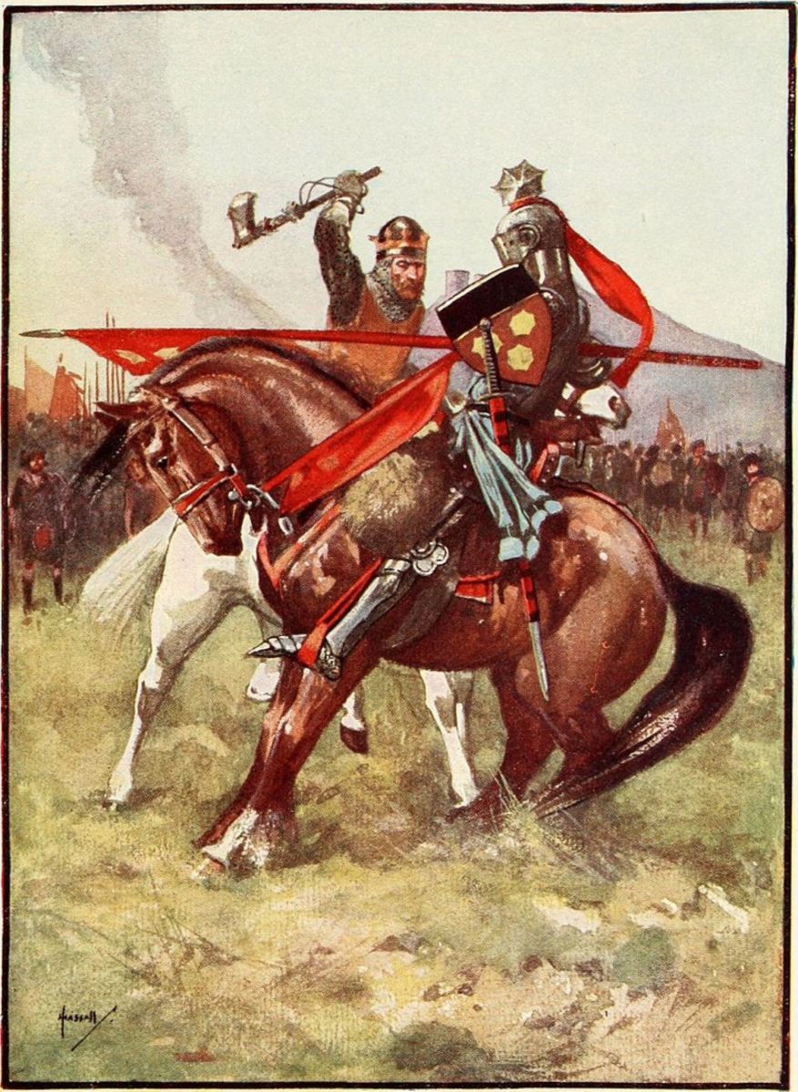 Robert the Bruce slaying Henry de Bohun at the Battle of Bannockburn, 23rd June 1314.