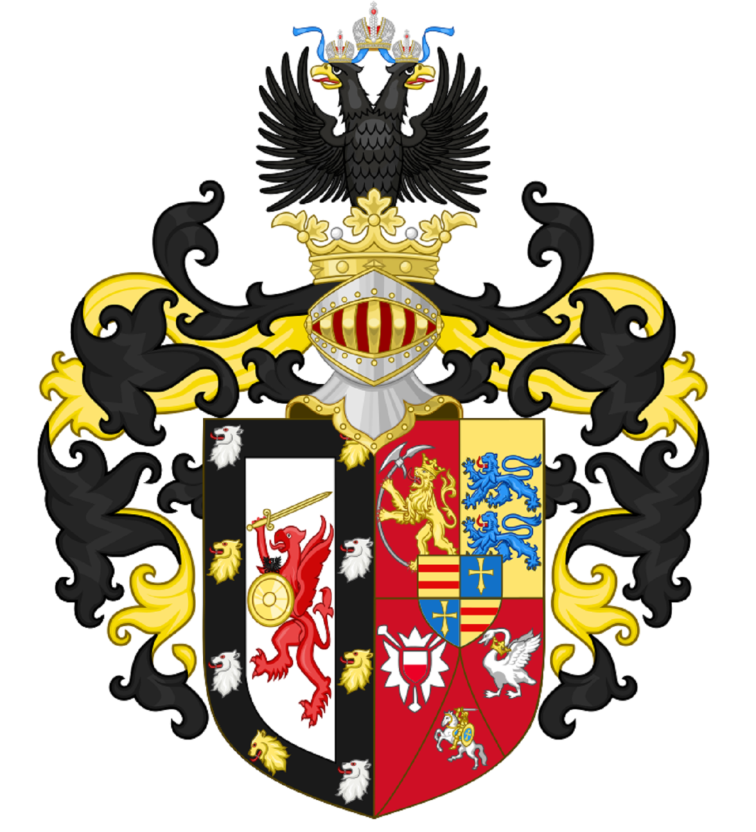 The coat of arms of the duke of Holstein-Gottorp, head of the exiled Romanov family. Prince Paul Dmitrievich Romanovsky-Ilyinsky was de jure head of the dynasty between 1992-2004.
