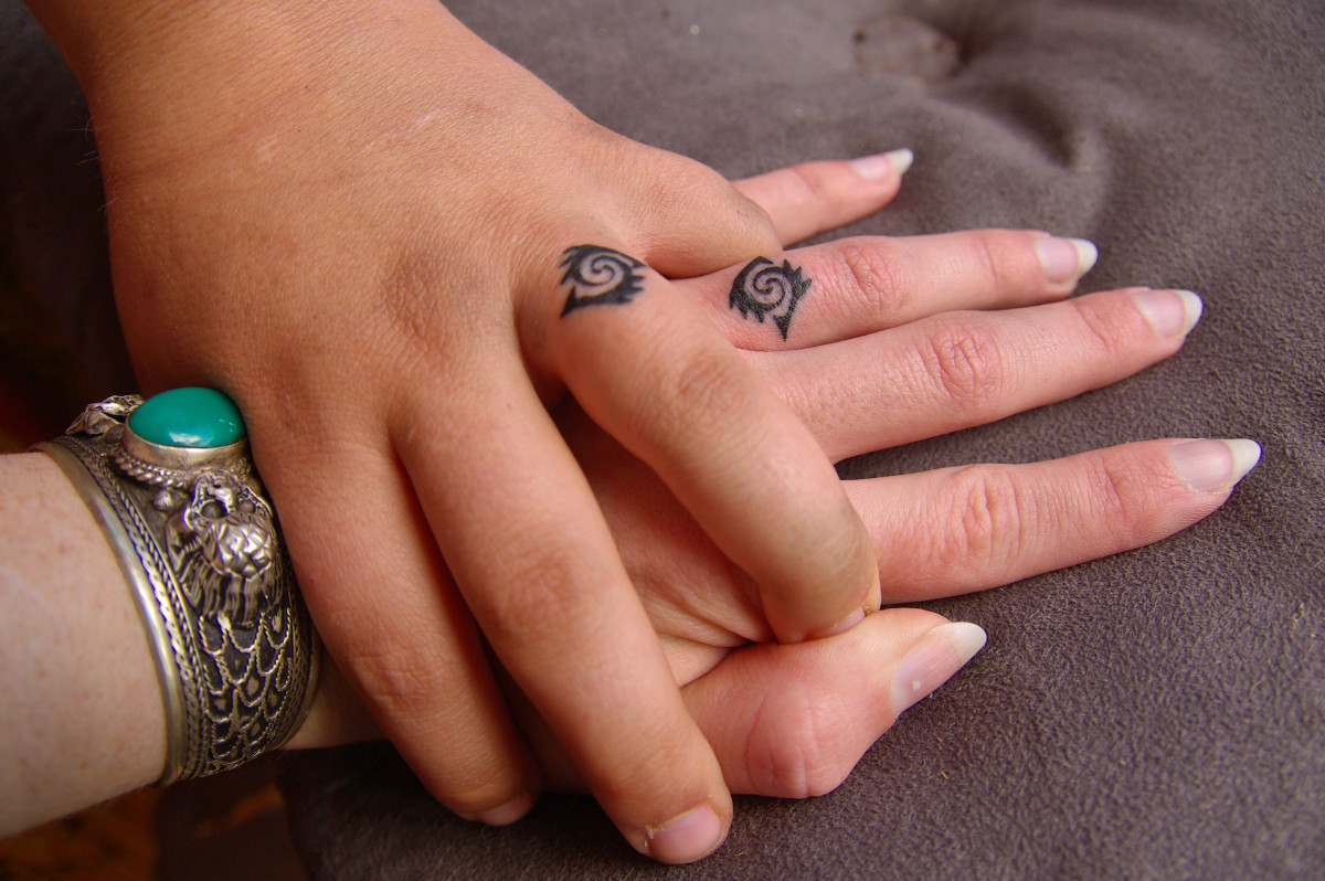 A couple's matching ring tattoos
