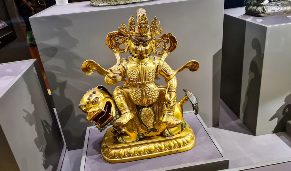 Kubera as Vaishravana. This bronze and copper statue is from 18th Century Tibet.