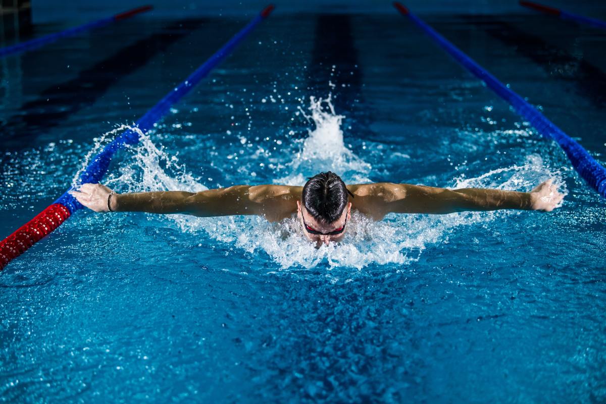 The butterfly stroke takes up the entire lane, not allowing other swimmers to share.