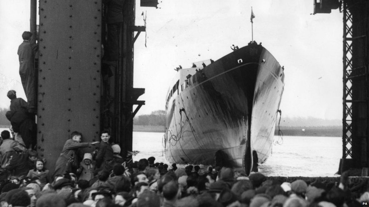 Royal Yacht Britannia launched at John Brown's in Clydebank in 1953.