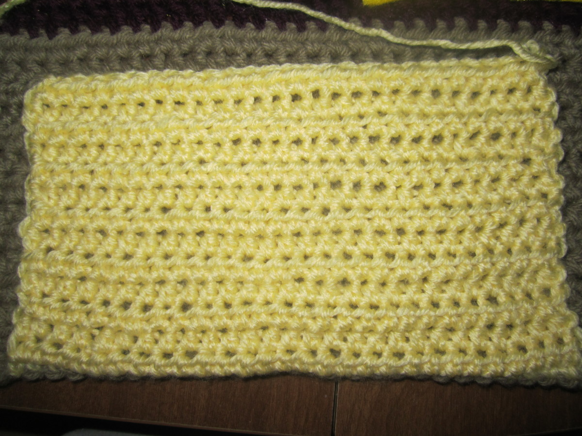 Crocheted pocket before being sewn down.