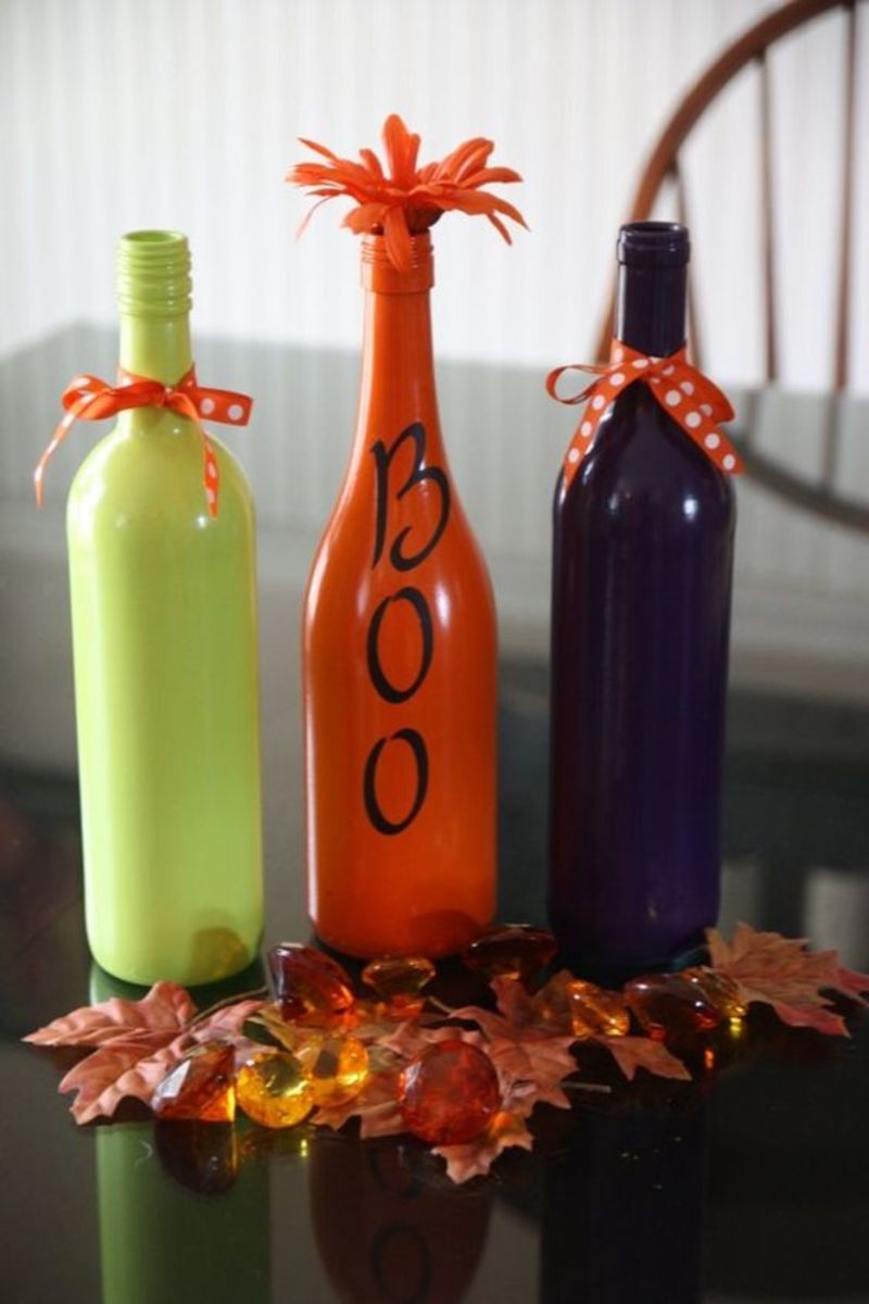 DIY Spray Painted Wine Bottles for Fall Decorating - Homey Oh My