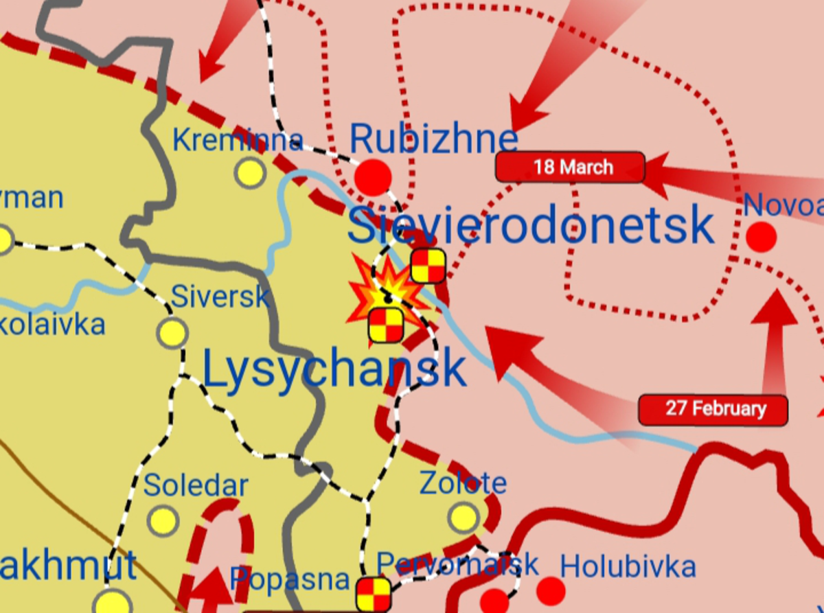 Brief map of the status of Sieverodonetsk city, June 1, 2022.