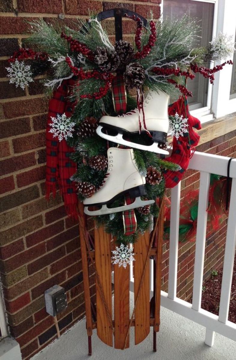 Sled With Skates, Wreath, and Snowflakes