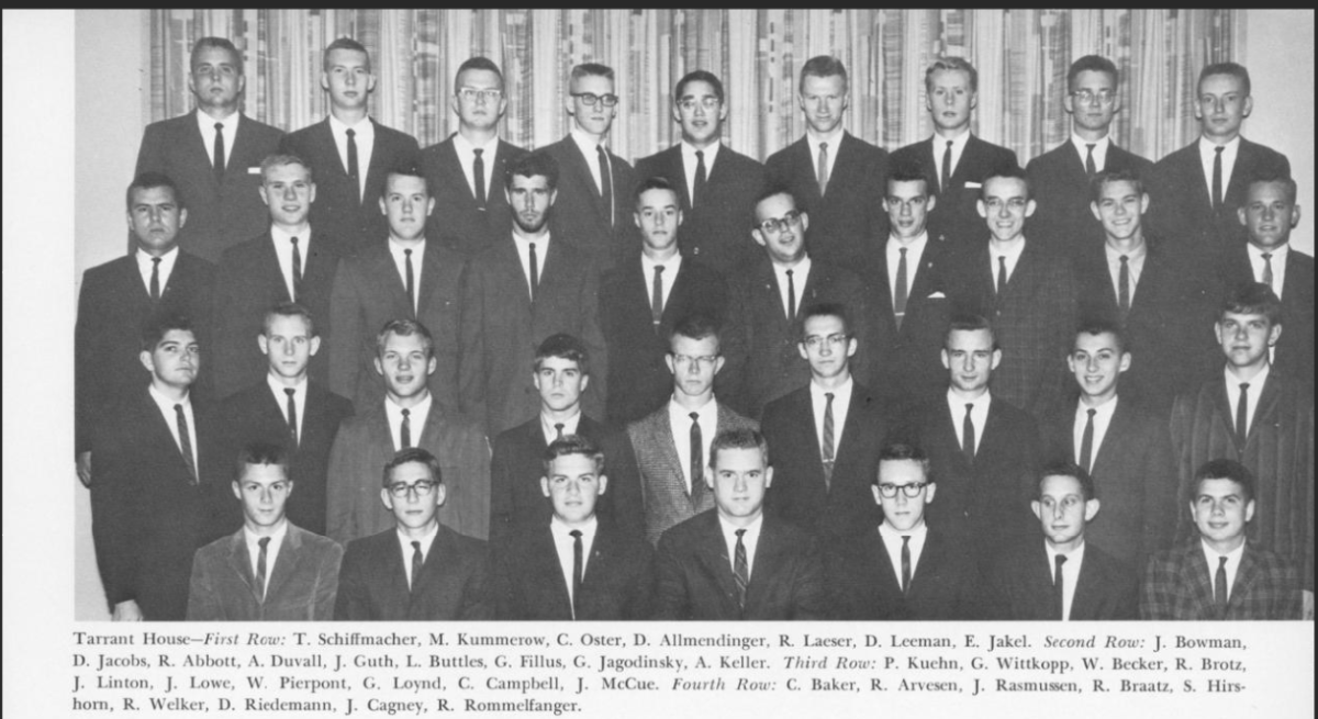 My sophomore year dormitory unit.  Author is in third row on extreme left.  Picture taken in 1963.