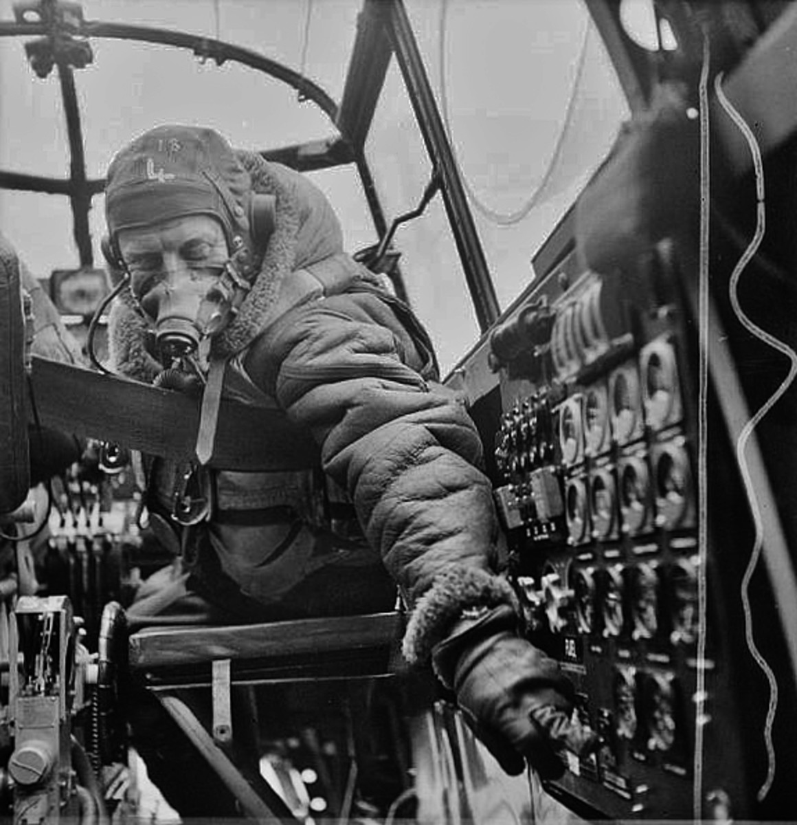 Inside the cockpit of an Avro Lancaster.