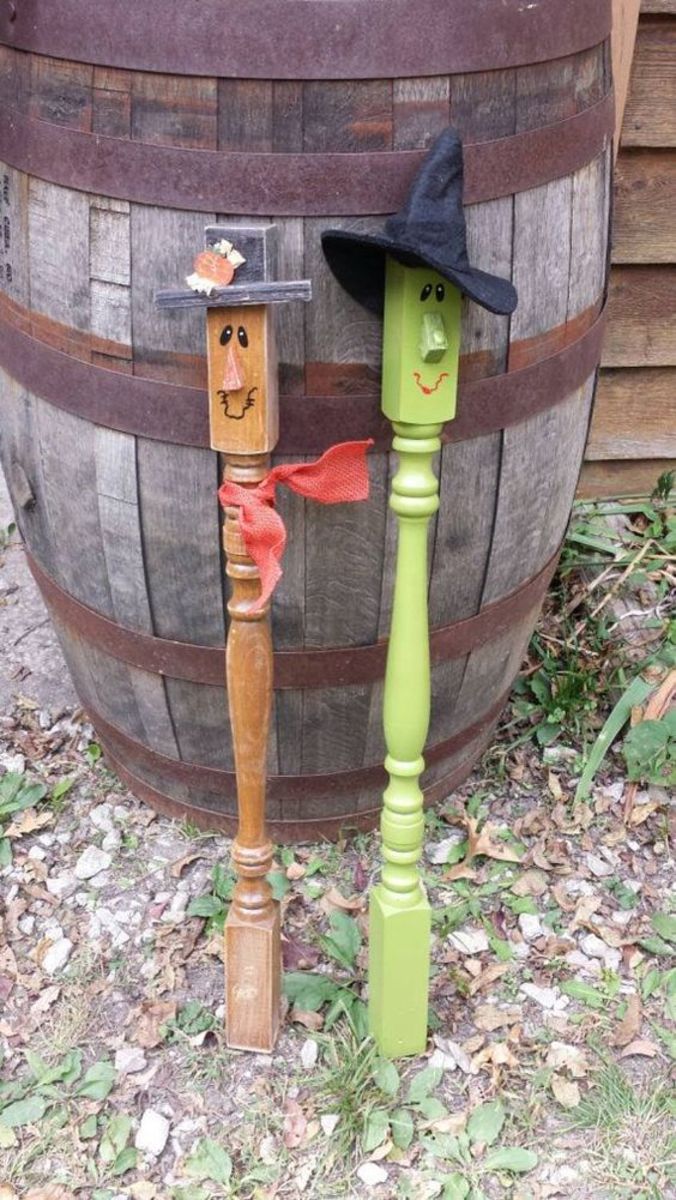 Old spindles are turned into fun Halloween characters