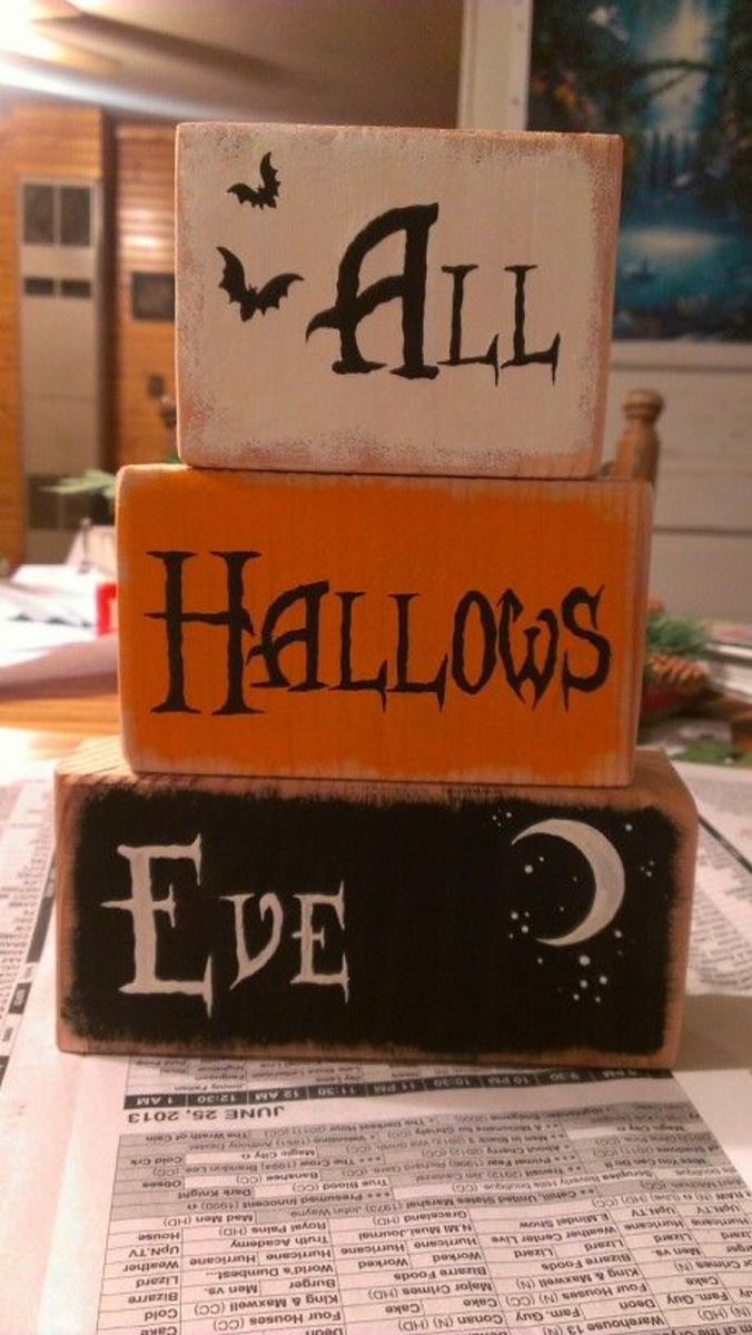 All Hallows Eve painted wooden Halloween blocks