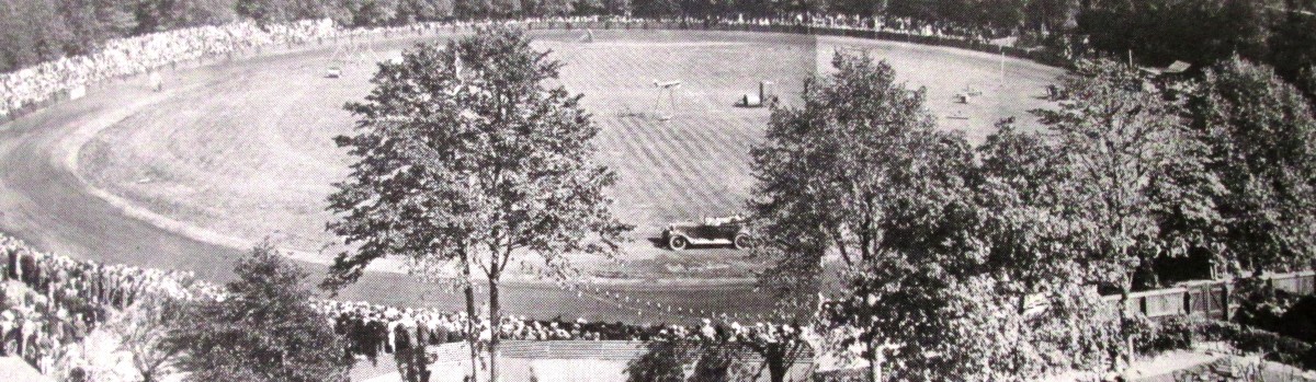 One of the scenes in the book above gives a vantage view of the speedway course and shows the semi-circular spectator embankment at the rear of the hotel