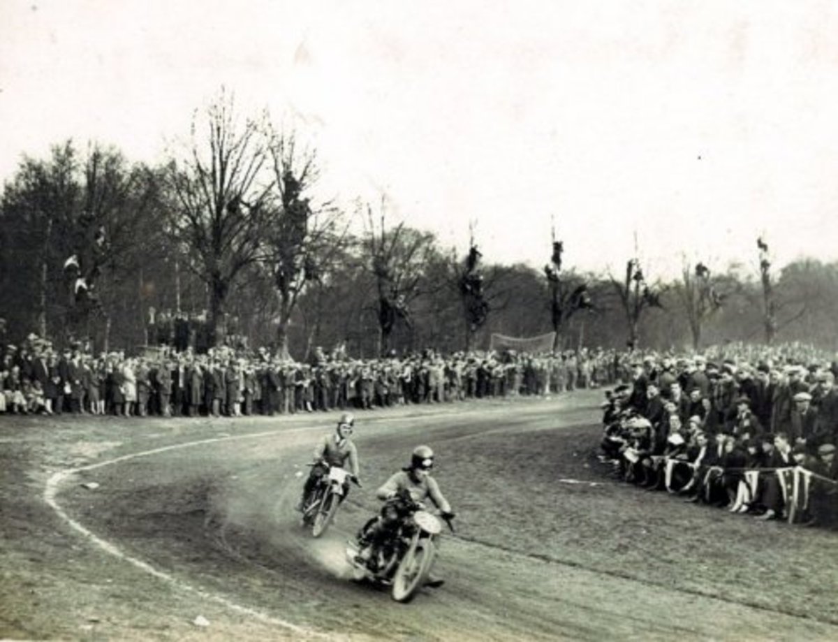 The original event 90 years ago. The circular embankments are still there, although much overgrown even since the re-enactment ten years ago