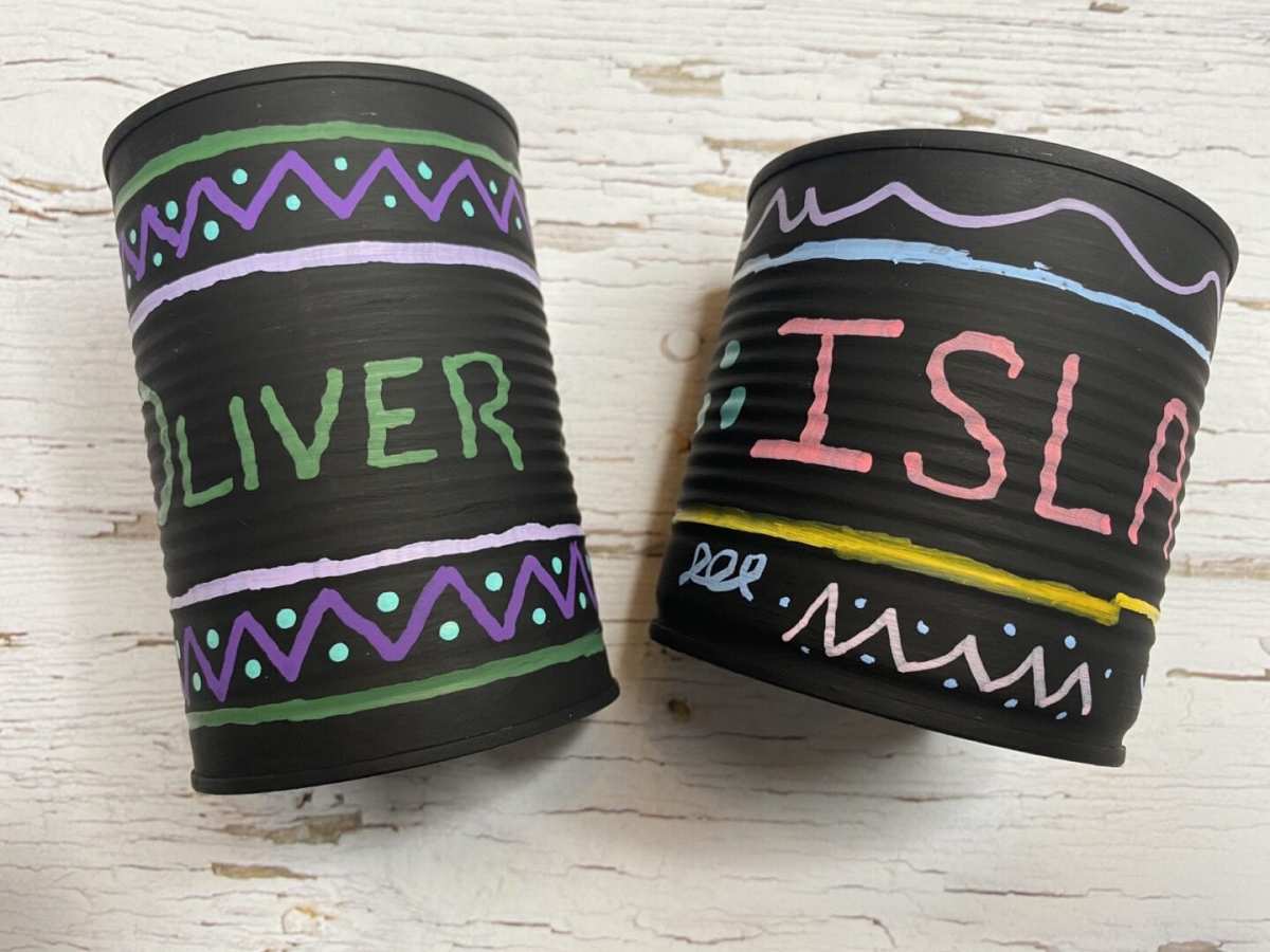 Use tin cans to make pencil, marker and pen holders
