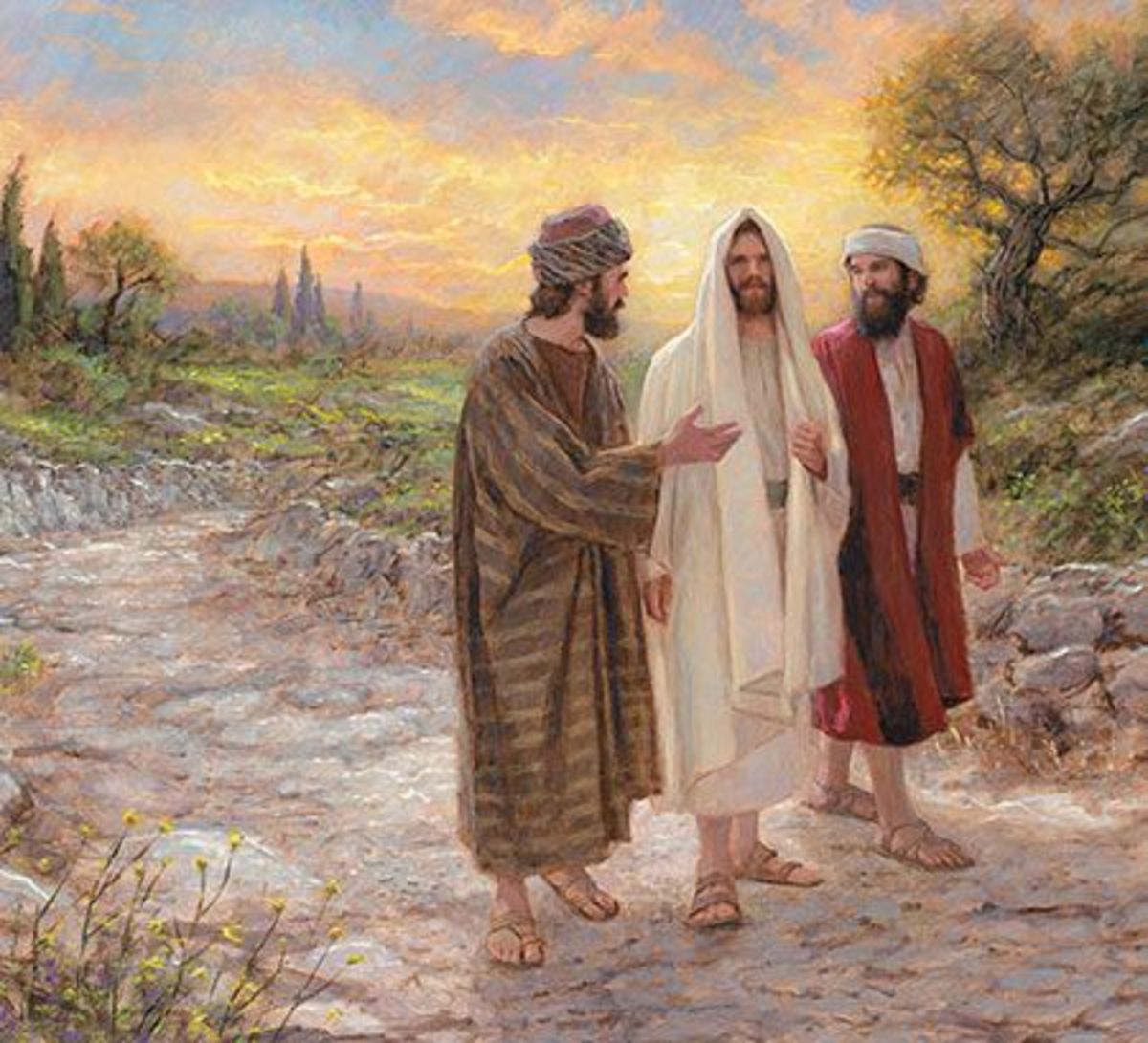 Jesus with two unnamed disciples on road to Emmaus