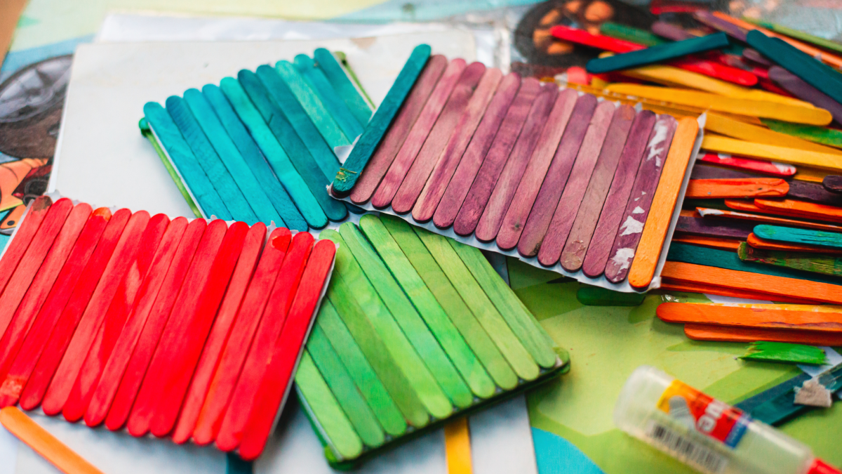 Colorful popsicle stick walls