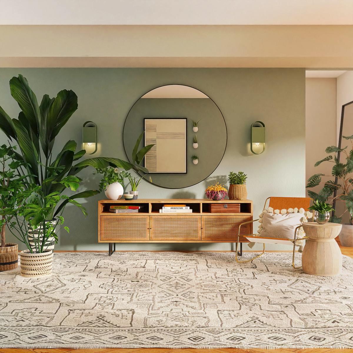 For a Taurus home, I would recommend sticking to a palette of earth tones and spring colors. Adding plants is always a plus. Rounded mirrors go with Taurus' yin energy. You want a clean and organized space.