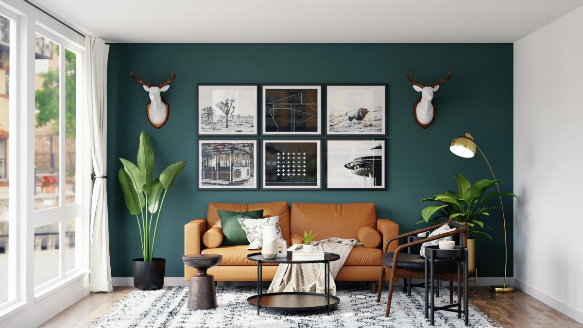 A Taurus space looks harmonious. Houseplants help tie rooms together. I love the shade of green on the wall. The elegant deer heads are reminders of spring and are similar to the shape of the bull (Taurus' symbol).