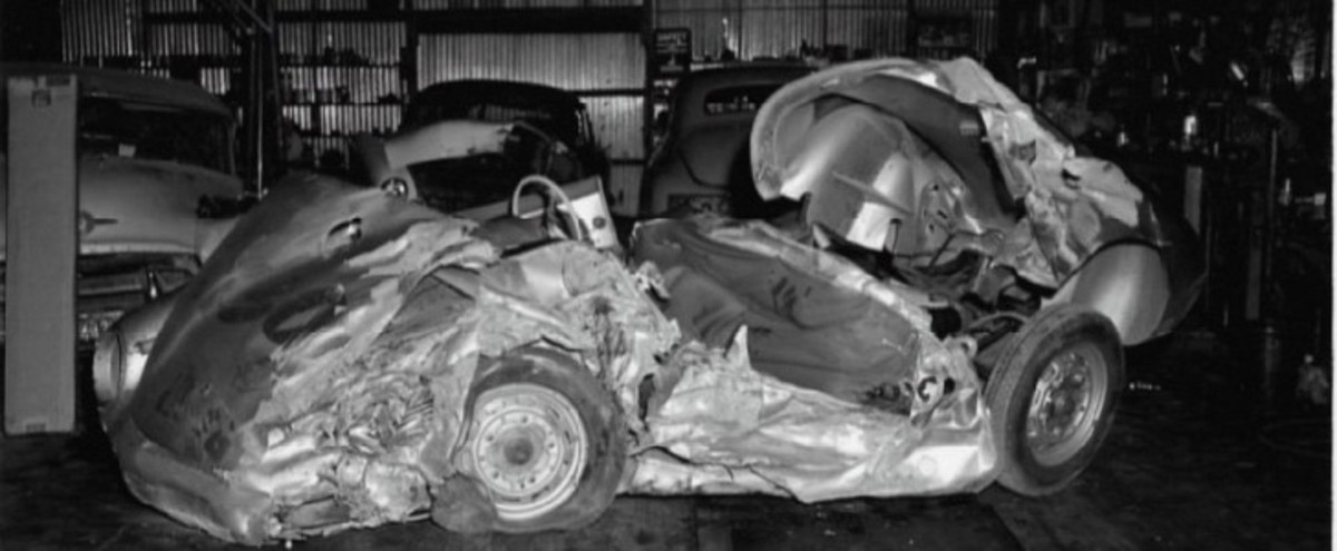 The state of James Dean's Porsche before it mysteriously disappeared.