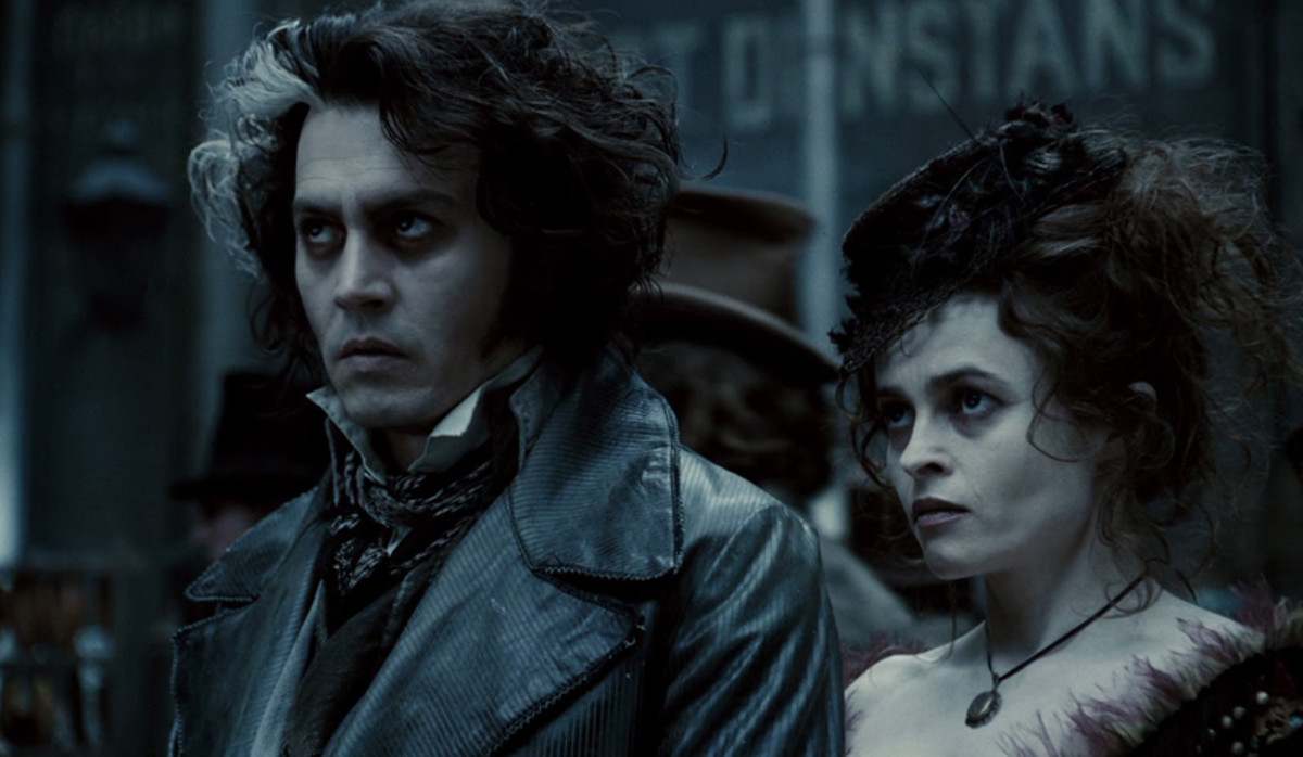 Johnny Depp as Sweeney Todd and Helena Bonham Carter as Mrs.Lovett. Sweeney Todd: The Demon Barber of Fleet Street