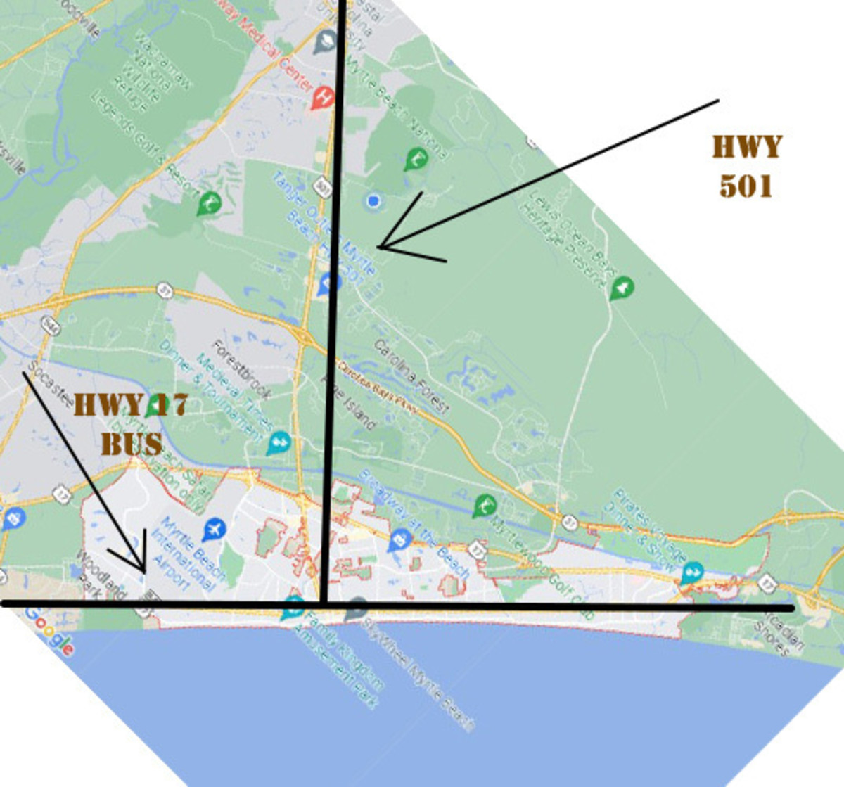 Map of Myrtle Beach, SC
