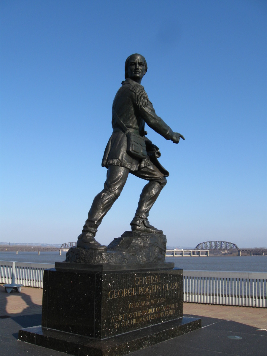 Statute of George Rogers Clark overlooking Ohio River in Louisville, Kentucky.