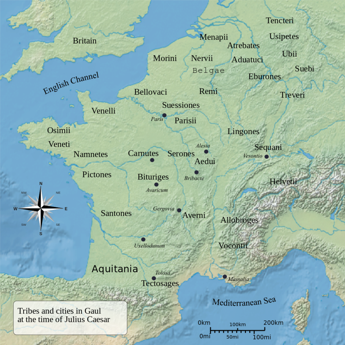 A map roughly depicting modern day France. During the reign of Julius Caesar, this area was called Gaul. 