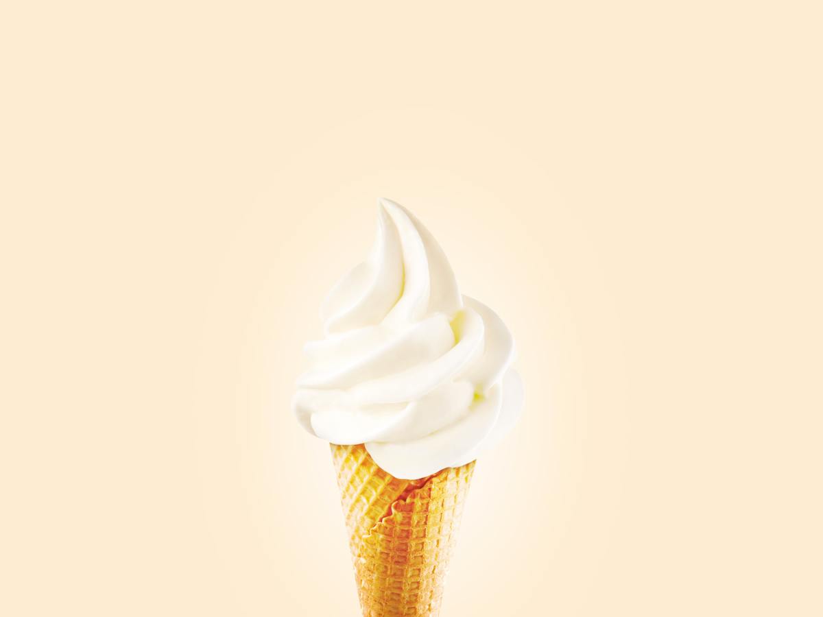 a vanilla ice cream on a cone 