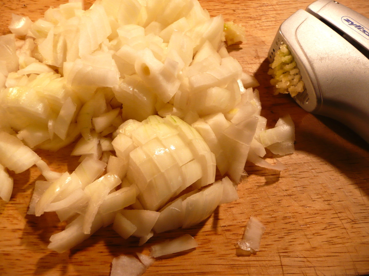 Chop onions and crush gariic