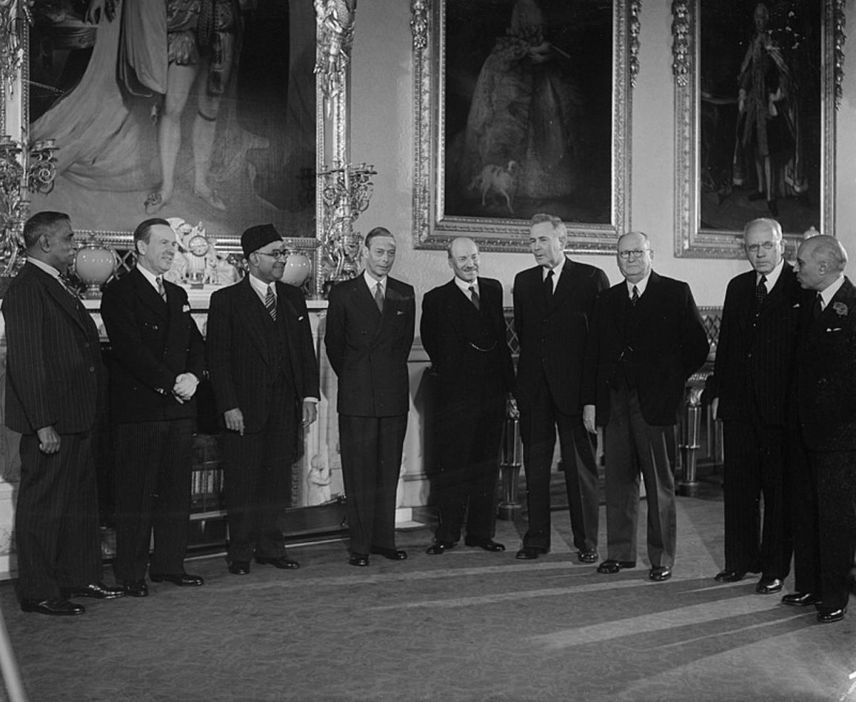 The Commonwealth Prime Ministers and King George VI at Buckingham Palace in 1949.