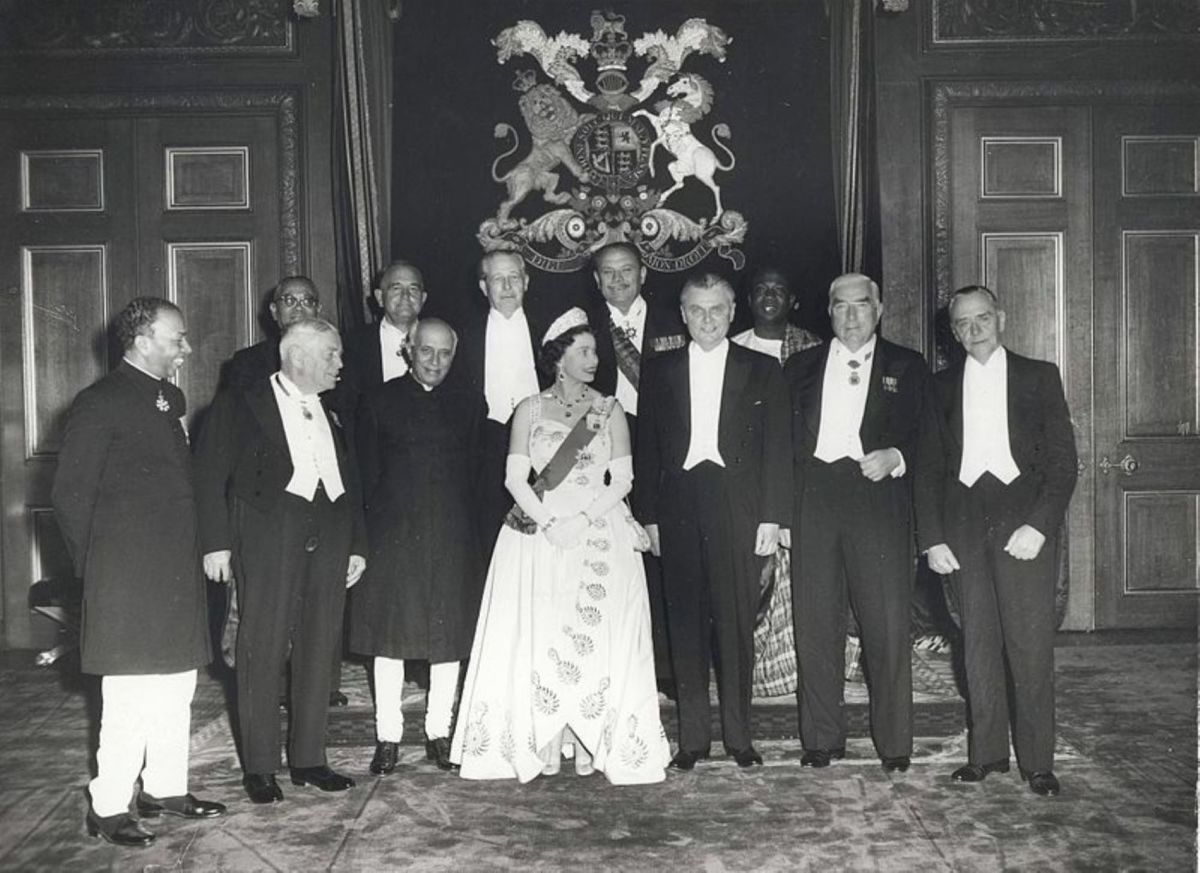 Queen Elizabeth II and the Commonwealth Prime Ministers at Windsor Castle in 1960.