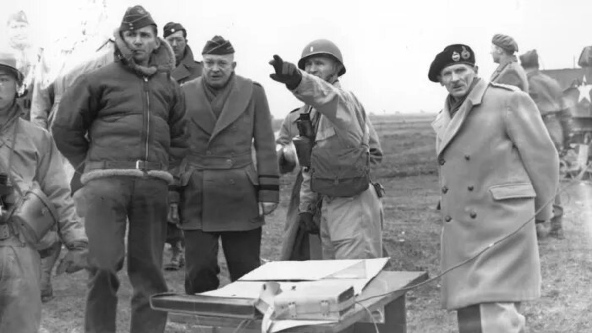 Eisenhower Debating with Generals of the Allies including Bernard Montgomery (Right) of the British Army. 