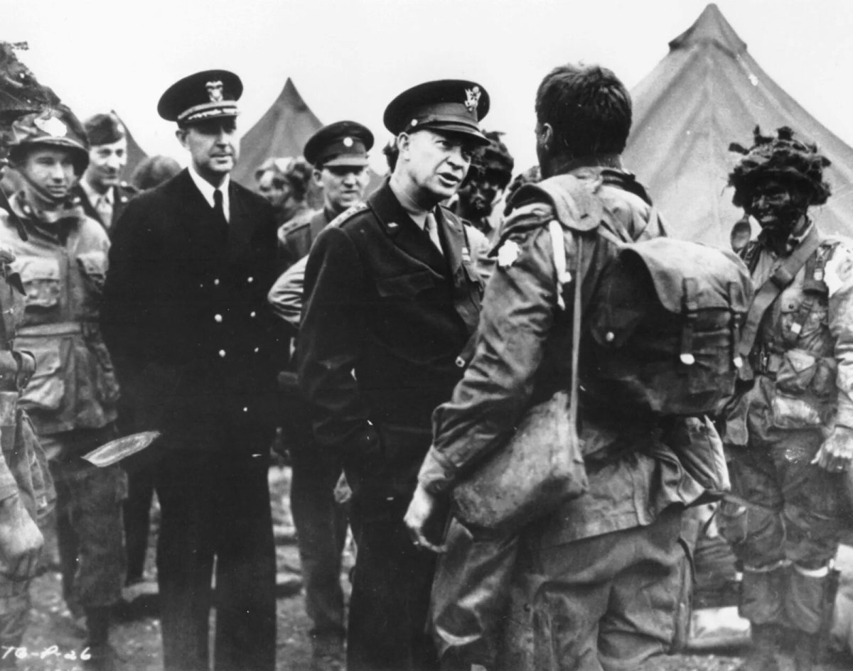 Eisenhower talking to Paratroopers prior to D-Day. 