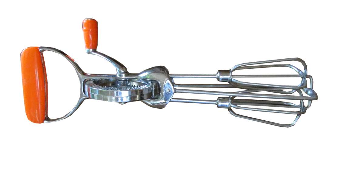 The gears in an egg beater make the whisks turn faster than the crank handle is turned.