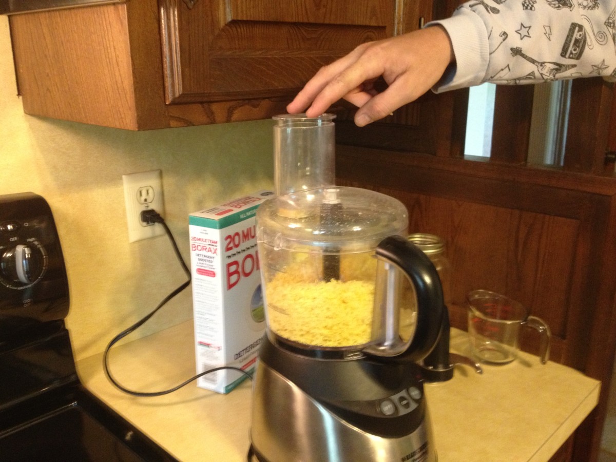 Use the grating blade of your food processor to grate the Fels Naptha bar soap