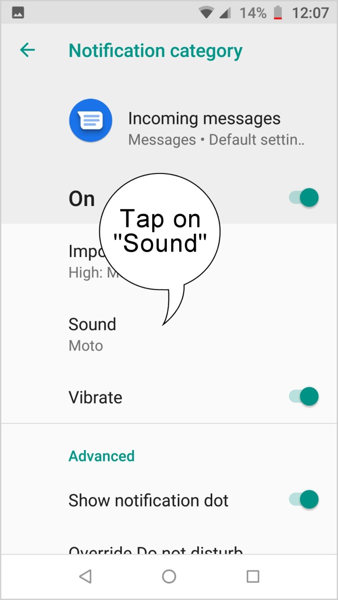 Tap on "Sound" in the Notifications menu.