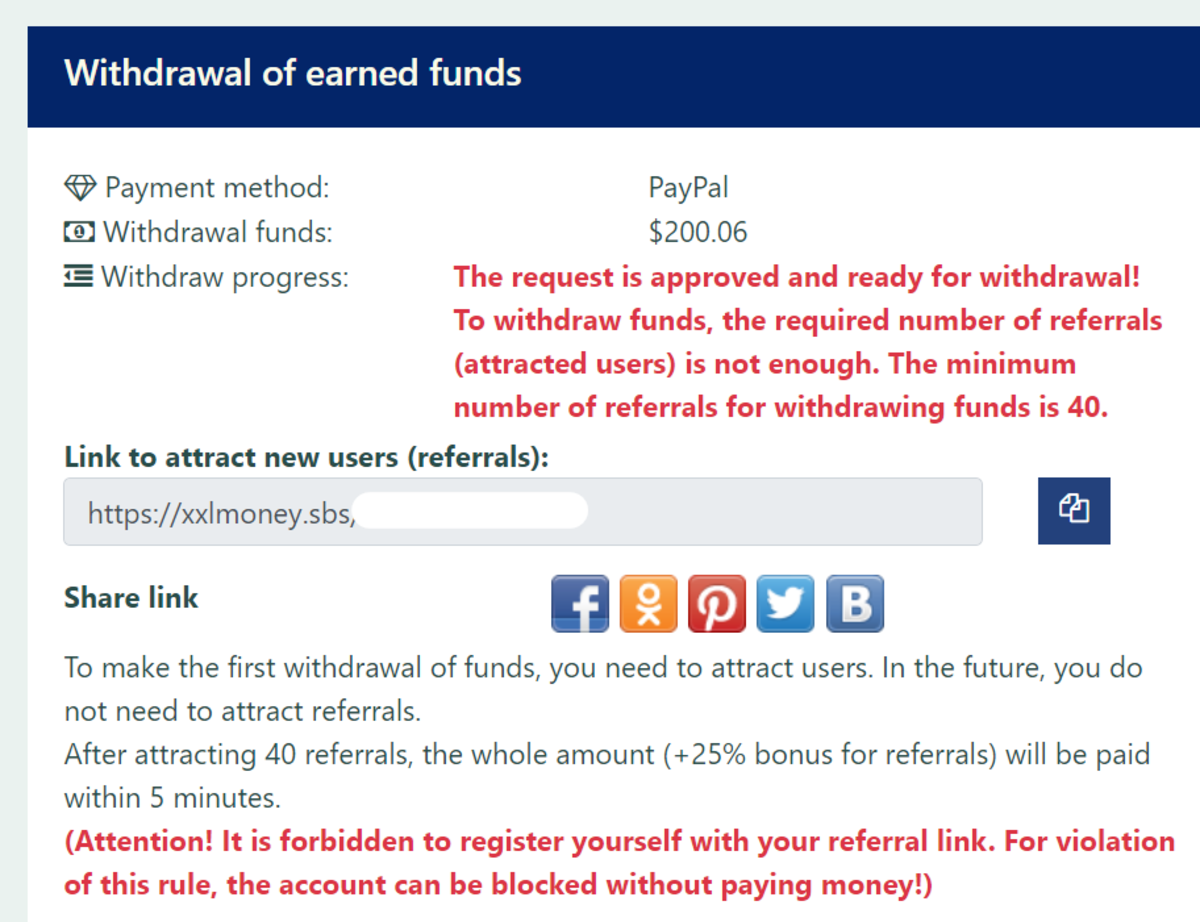 Withdrawal of earned funds