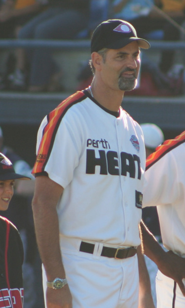 Graeme Lloyd is seen with the Perth Heat in 2009, several years after his MLB career ended.
