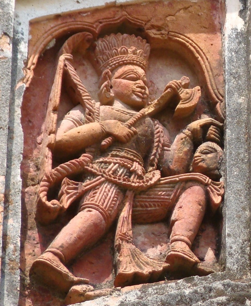 Lord Parashurama; terracotta relief work; Charbangla temple; Baronagar, Murshidabad, West Bengal