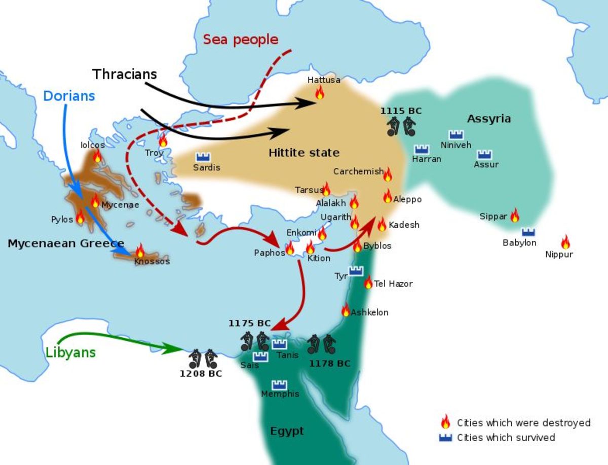 A map indicating the cataclysmic results of the Bronze Age collapse.