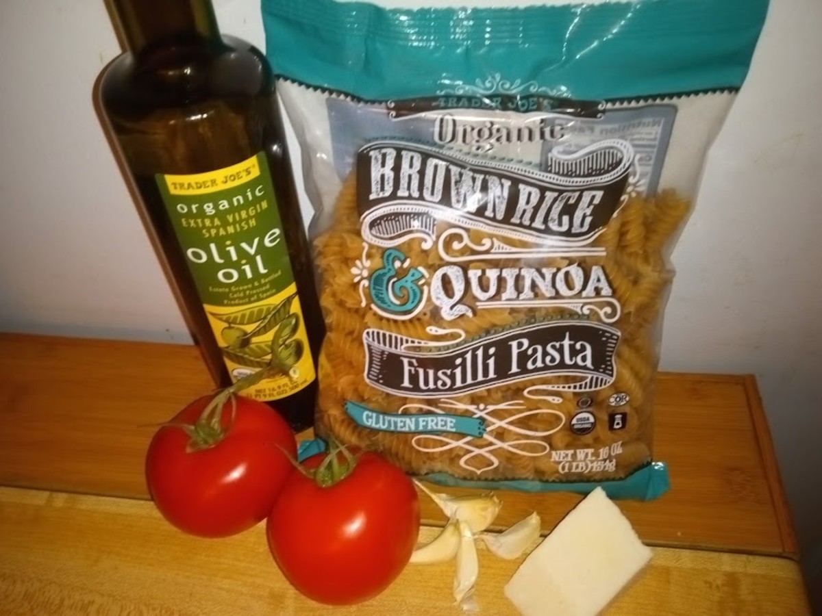 These are the ingredients I use to make this dish. This 16 oz bag of pasta yields 6 servings. This recipe is for 2 servings.