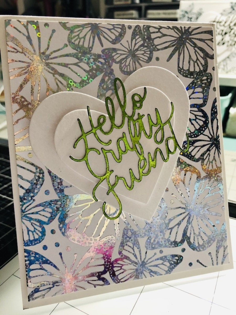 Wonderful foiled background makes this card special