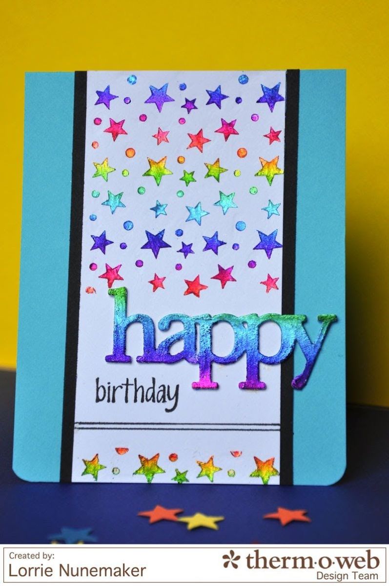 Simply colorful birthday card using a stencil and gel transfer paste