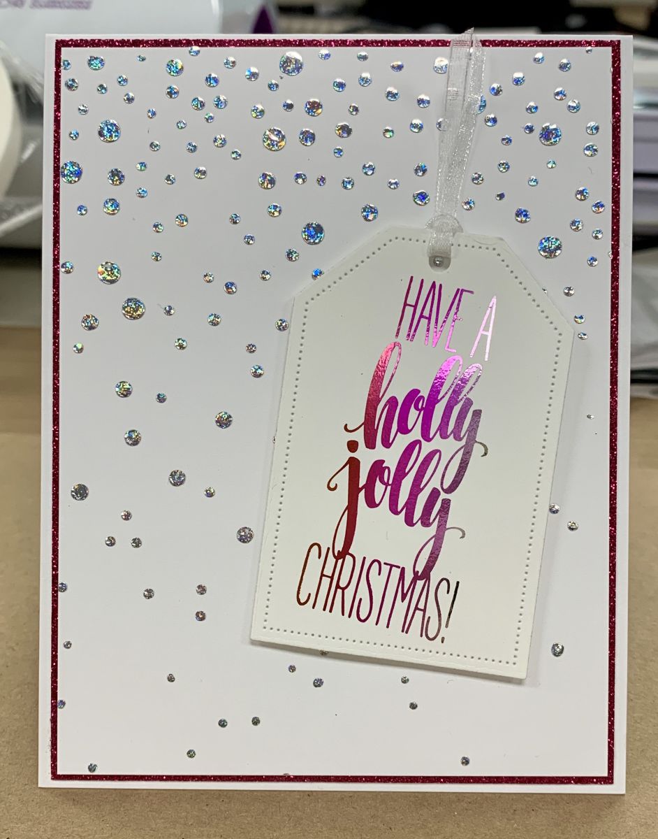 Create a custom greeting card with any stencil, some Duo transfer gel and some foil