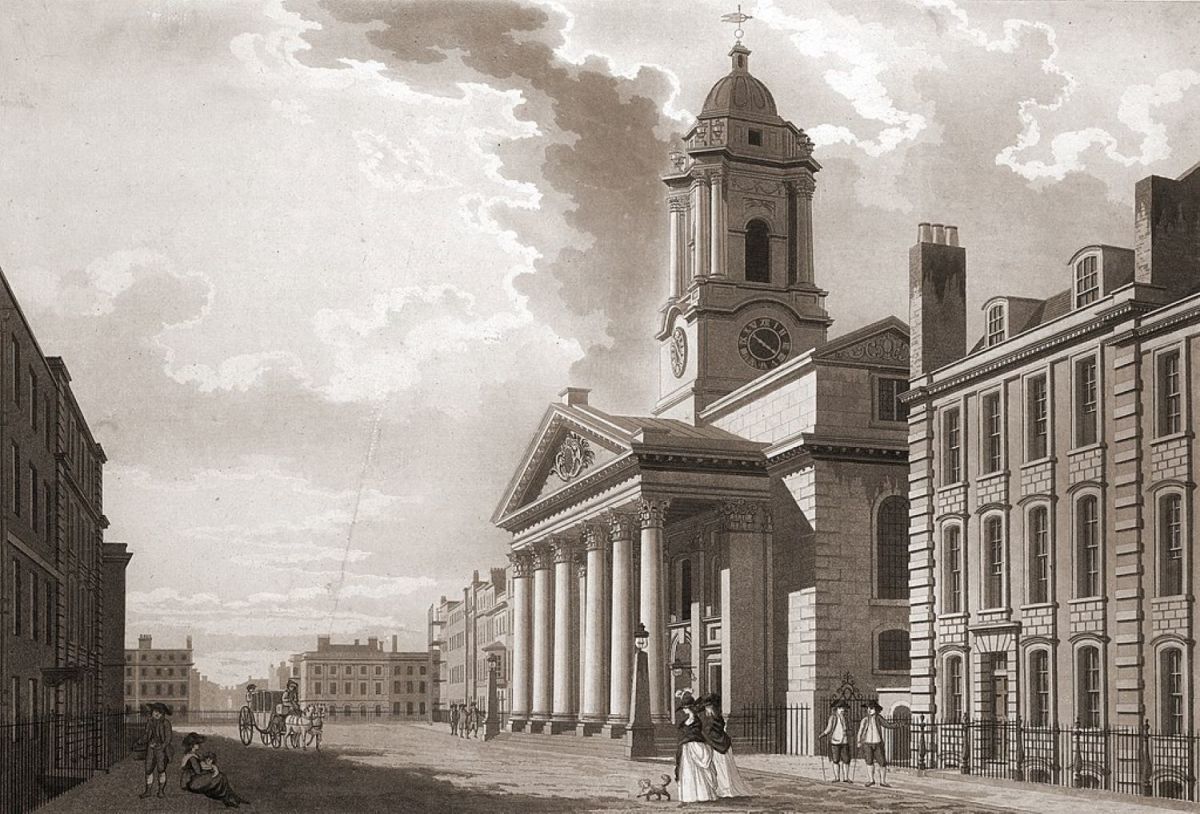 St. George's Church, Hanover Square, London (Thomas Malton, 1787). This was the scene of Augustus and Augusta's 2nd wedding ceremony.